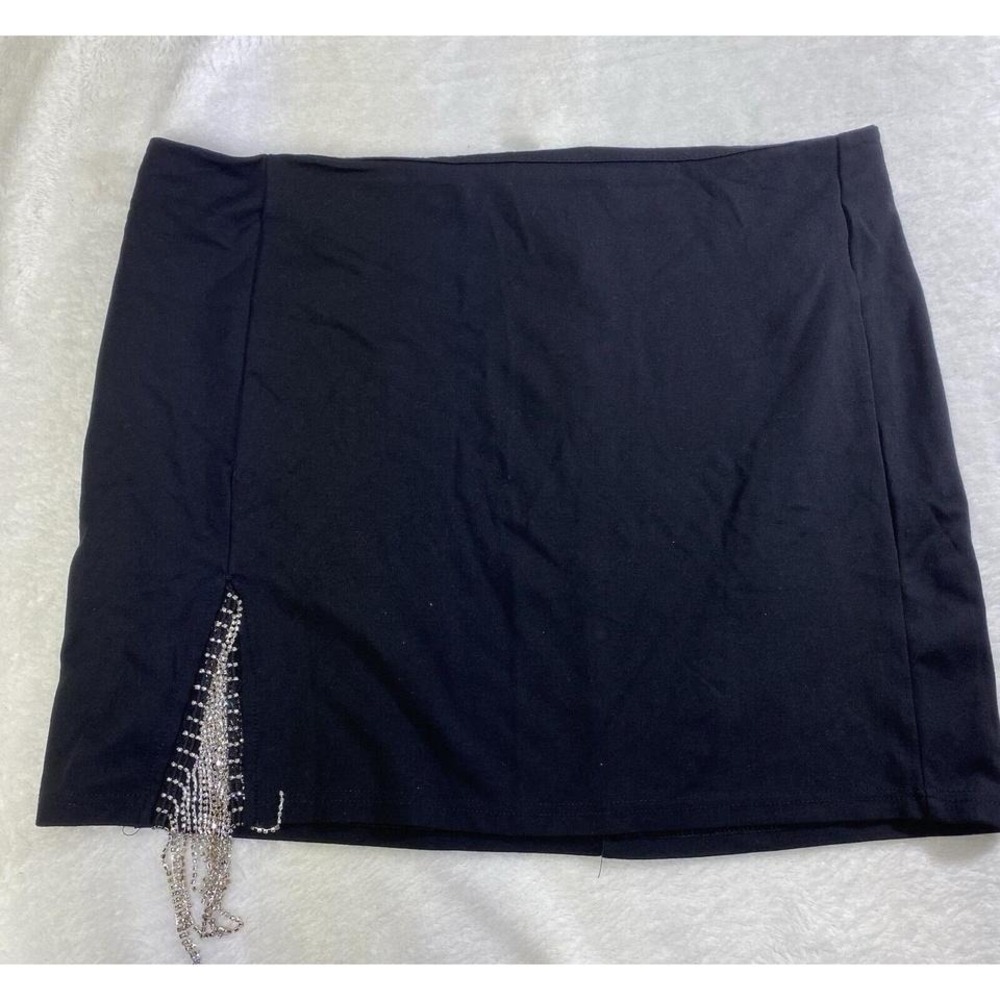 Shein SXY‎ Black Mini Skirt with Rhinestones Side Slit 2XL